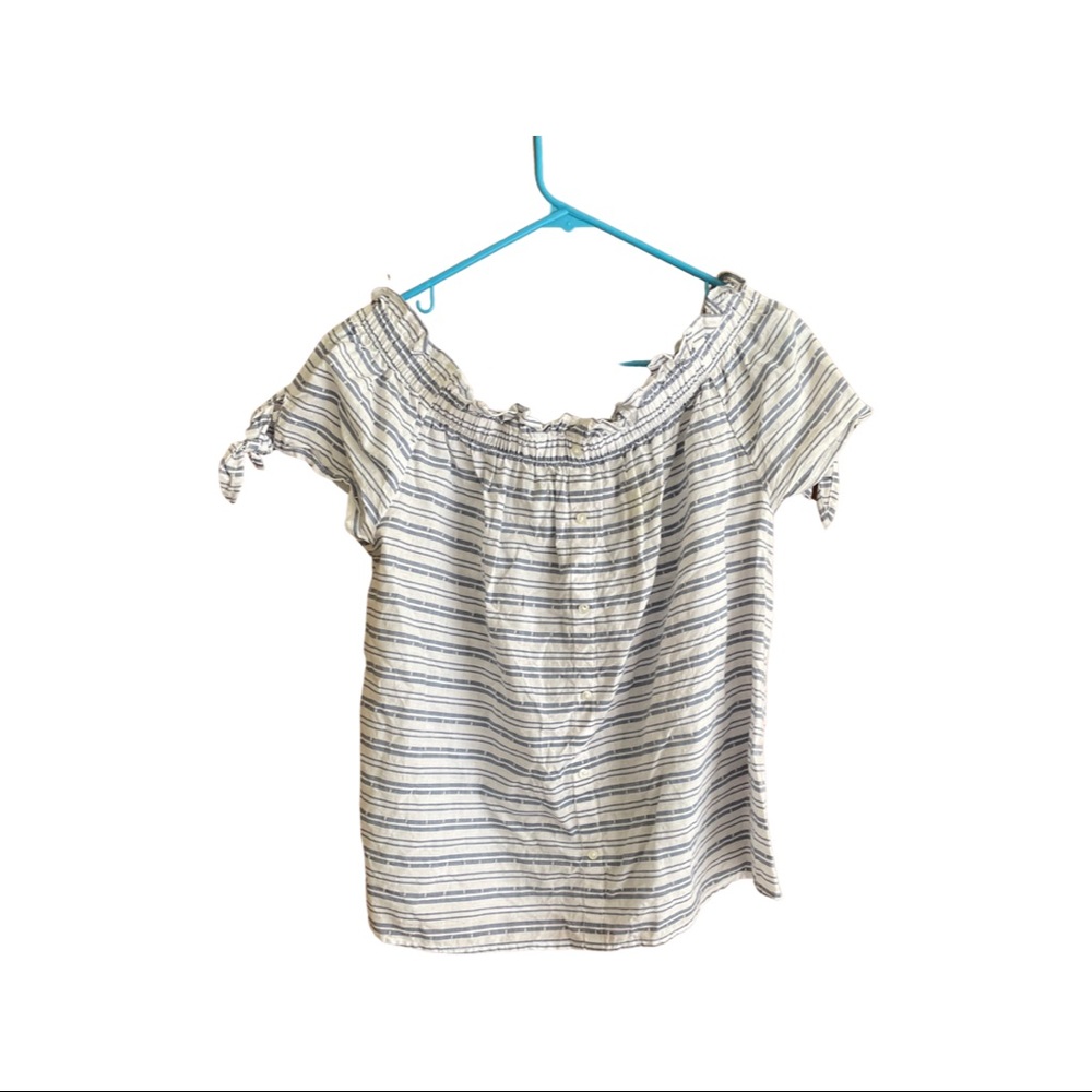 Poshmark Atmosphere Blue-Striped Off the Shoulder Women’s Top - Size 12 -